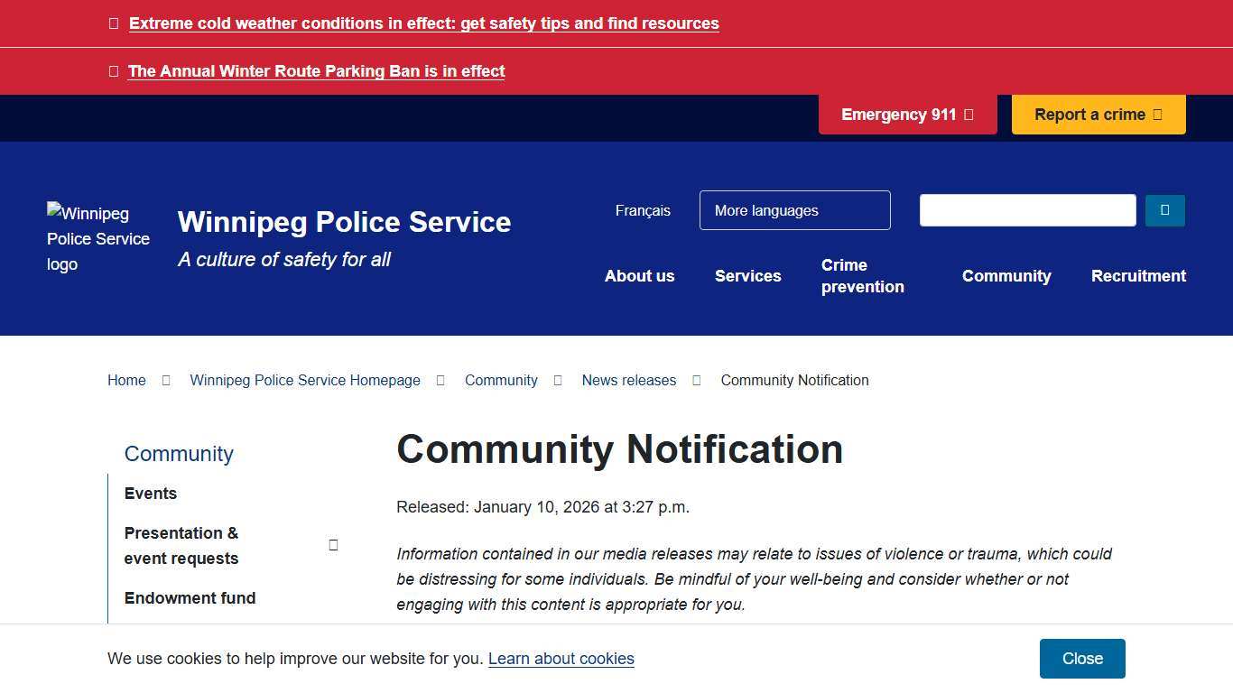 Community Notification City of Winnipeg
